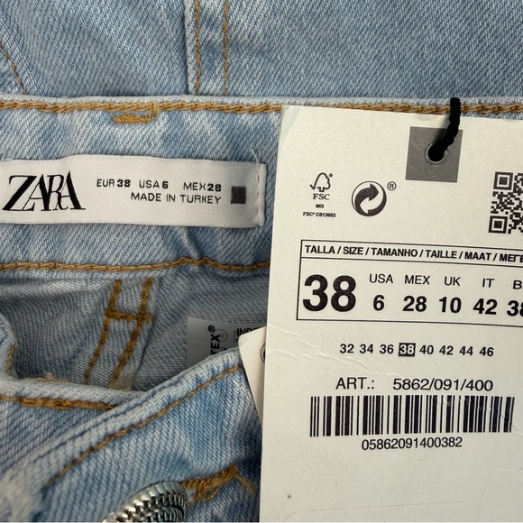 NWT Zara Women's Straight Leg Jeans in Soft Blue, Size 6 - Picture 2 of 7